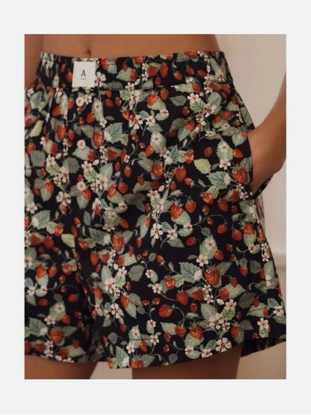 Anthropologie Black Strawberry Print Casual Shorts